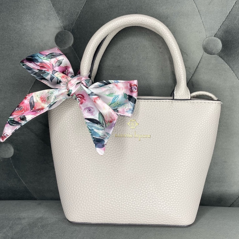Nanette Lepore Mini Satchel Purse Vegan Leather Floral Scarf Crossbody Strap